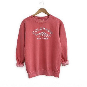 Simply Sage Market Women's  Garment Dyed Graphic  Embroidered Sweatshirt Colorado Mountains - 1 of 3