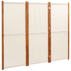 vidaXL 3-Panel Room Divider in Acacia Wood and Textilene - Foldable Design for Indoor and Outdoor Use - Cream White 82.7"x70.9"' - 1 of 4