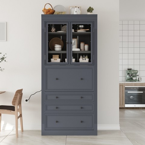 ModernLuxe 78" Tall Kitchen Pantry Storage Cabinet, Freestanding Cupboard, Farmhouse Pantry Cabinet with Drawers & Adjustable Shelves, Gray