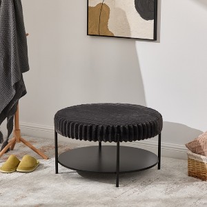 Aortzio 30.9"Wide Upholstered Round Ottoman Coffee Table,Wooden Open Storage Shelf with Metal Legs - 1 of 4
