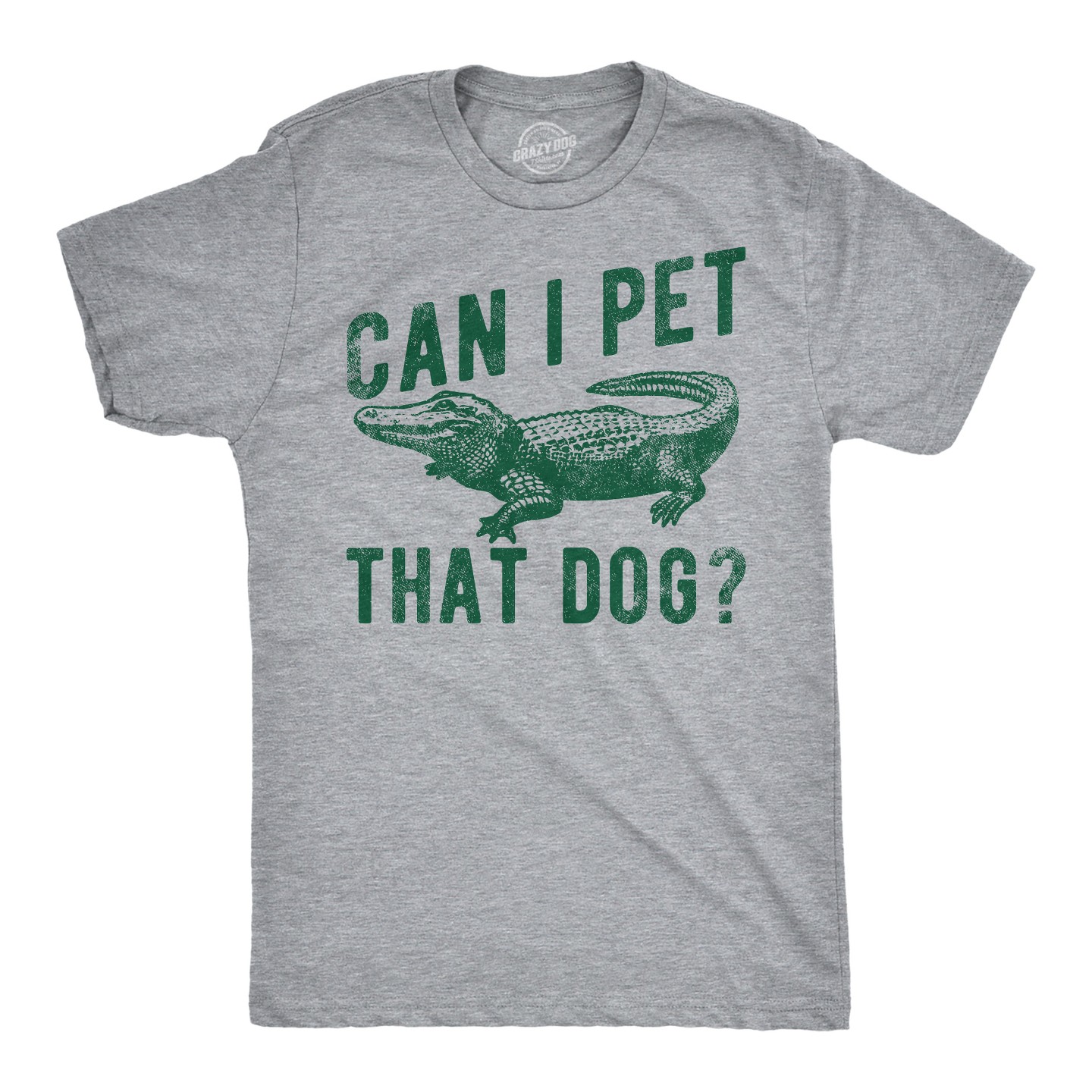 Мужская футболка Crazy Dog T-Shirts, Inc. Funny T Shirts Can I Pet That Dog Sarcastic Alligator Graphic Tee for Men, цвет: Светлый серый — фото 1