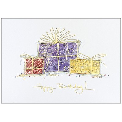 JAM Paper Blank Birthday Cards Set Drawn Presents 25/Pack (526XA4152WB)