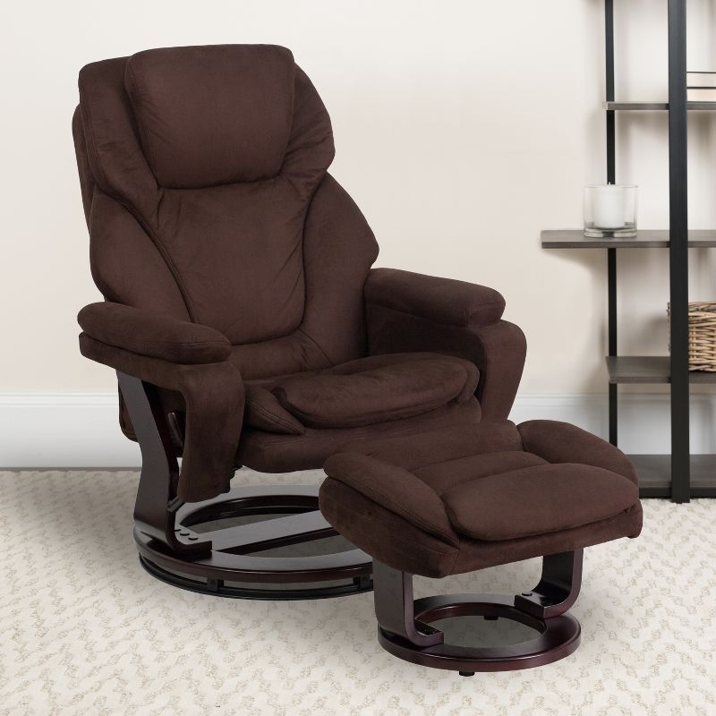 Flash Furniture Contemporary Recliner and Ottoman with Swiveling Mahogany Wood Base, 2 of 11