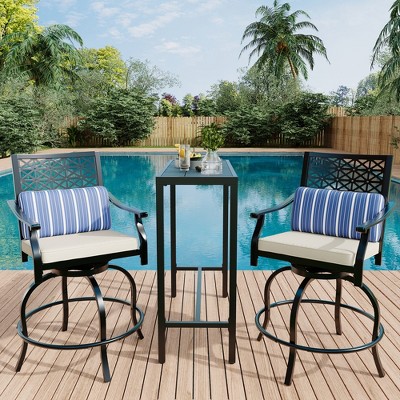 Outdoor High Swivel Bar Stools, Bar Height Patio Chairs with Seat Cushion, Counter Height Tall Patio Swivel Chairs, Outdoor Swivel Bar Chairs Set of 2