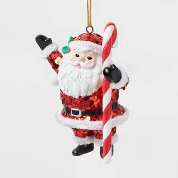 Glittered Santa with Candy Cane Christmas Tree Ornament - Wondershop™