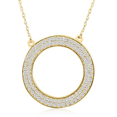 Pompeii3 5/8Ct Natural Round Diamond Circle Pendant White or Yellow Gold Necklace 3/4"