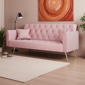 71" Velvet 2-Seater Convertible Sofa with Pillows & Golden Metal Legs - 1 of 4