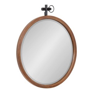 Kate and Laurel Hogan Round Wood Round Mirror, 24x28, Walnut Brown - 1 of 4
