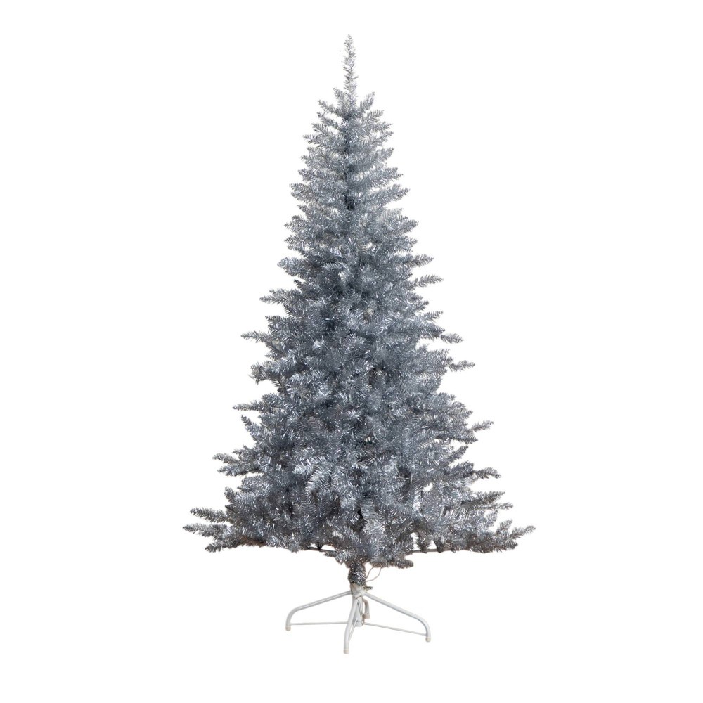 Nearly Natural 6' Artificial Silver Christmas Tree with 300 Cool White LED Lights