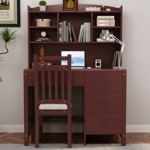 Wood Desk and Upholstered Chair Set with Drawers for Bedroom Study – 40"L Space-Saving –Cuddlewood - 1 of 4
