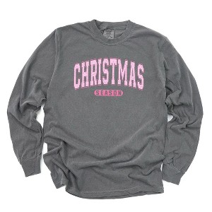 Simply Sage Market Women's Pink Christmas Season Long Sleeve Garment Dyed Tee - 1 of 2