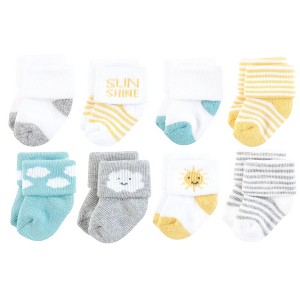 Hudson Baby Infant Boy Cotton Rich Newborn and Terry Socks, Sunshine And Clouds - 1 of 4