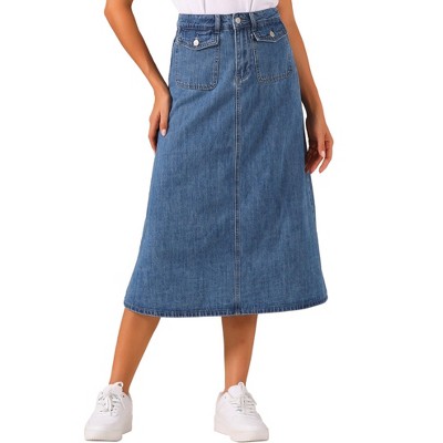 Allegra K Women's Casual High Waist A Line Jean Skirt