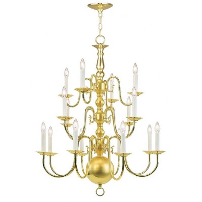 Elegant Colonial 16-Light Polished Brass Chandelier