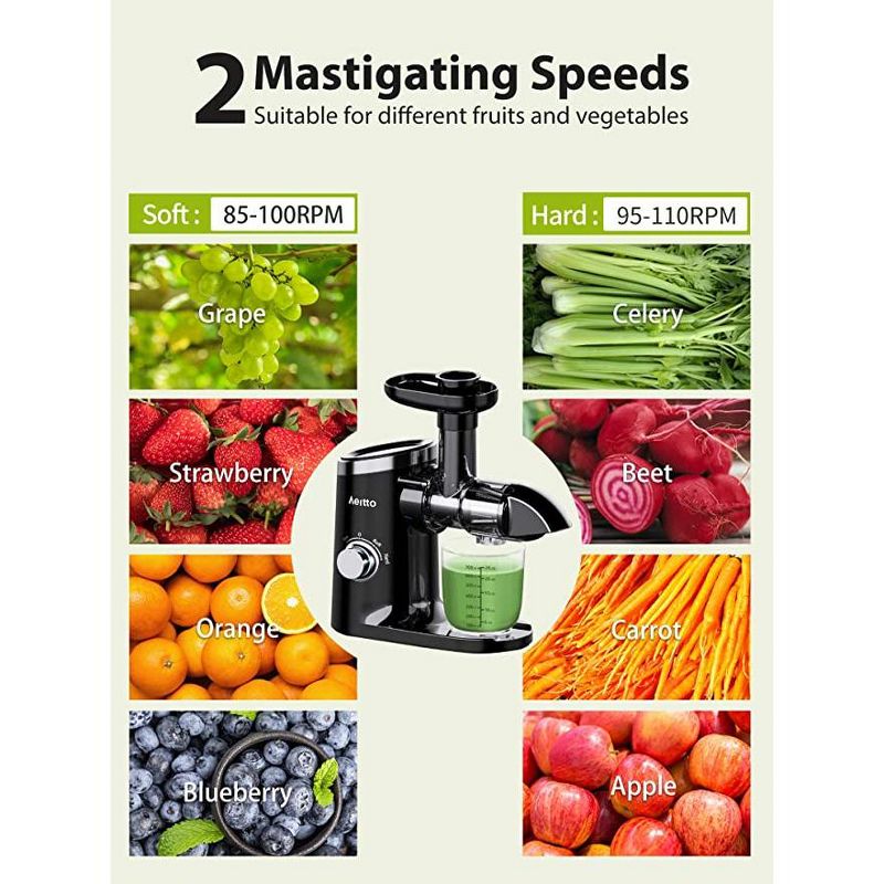 Aeitto Slow Masticating Cold Press Juicer Machine Extractor With 2-Speed Modes, Reverse Function & Quiet Motor - Easy To Clean, 3 of 8
