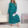 Women's Long Sleeve Striped Long Dress Crew Neck Loose Fit T Shirt Sweatshirt Dress - 3 of 4