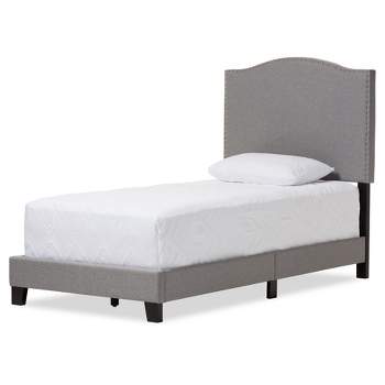 Twin Benjamin Modern and Contemporary Linen Upholstered Arched Platform Bed with Nailhead - Baxton Studio
