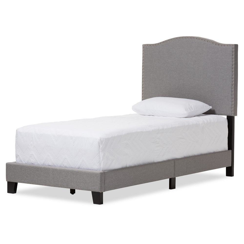 Photos - Bed Twin Benjamin Modern and Contemporary Linen Upholstered Arched Platform  with Nailhead Gray - Baxton Studio