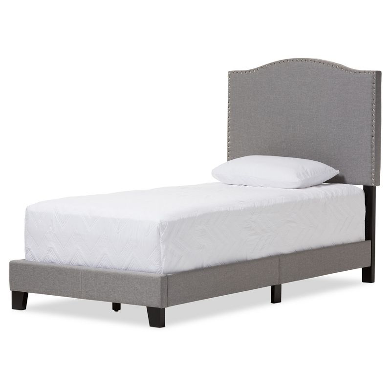 Twin Benjamin Modern and Contemporary Linen Upholstered Arched Platform Bed with Nailhead - Baxton Studio, 1 of 7