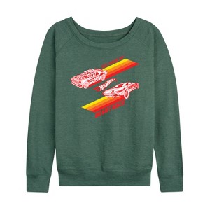 Women's - Hot Wheels - Valentine's You Make My Heart Race Lightweight French Terry Wide Neck Long Sleeve Shirt - 1 of 4
