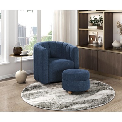 NicBex Swivel Chair with Ottoman, Modern Arm Chair with Boucle Fabric and Solid Wood Base, Accent Chair for Living Room