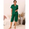 cheibear Women's Soft Satin Button Down with Capri Pants Lounge Pajama Set - 2 of 4