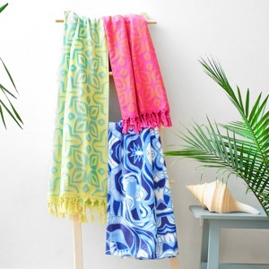 40"x70" Beauty Beach Towel Orange/Magenta - Rochelle Porter: Cotton-Polyester Blend, Lightweight, Jacquard Terry - 1 of 3