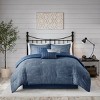 Gulches Navy Blue Modern Transitional Soft Brushed Microfiber Seersucker with Polyester Fill King 7 Piece Printed Seersucker Comforter Set Blanket - 2 of 4
