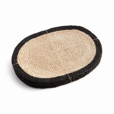 Plum & Post Jute Coil Oval Placemats, Set of 8 - Natural/Black Jute