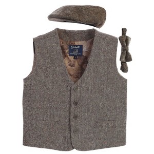 Gioberti Boy's 3pc Tweed Vest with Matching Cap and Bow Tie - 1 of 3