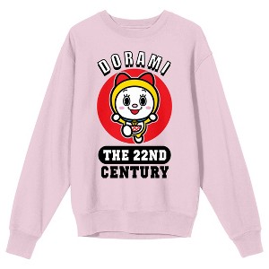 Doraemon Dorami pose with red circle background, the 22nd Century on cradle Pink Long Sleeve Adult Crew neck - 1 of 2