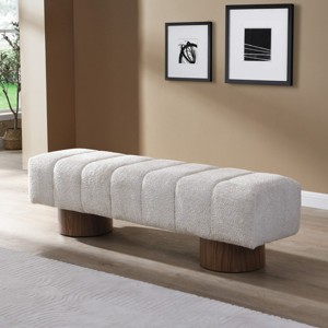 Velvet Upholstered Dining Bench,Mid-Century End of Bed Entryway Bench with Wooden Legs For Dining Room or Bedroom Ottoman-Coolbibila - 1 of 4