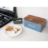 Nat & Jules Matte Blue 12 x 7 Metal Enamel Rubber Wood Lidded Bread Box - 4 of 4