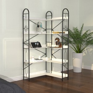 5-Tier Industrial Corner Bookshelf with Open Shelves & Iron Frame,Modern Storage Rack for Living Room or Office–The Pop Home - 1 of 4