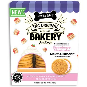 Three Dog Bakery Vanilla & Strawberry Flavor Shortcake Lick'n Crunchy Dog Treats - 13oz - 1 of 4