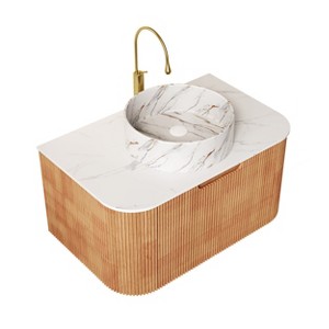 Dexmalle 30"Wall-Mounted Floating Curved Edges Striped Bathroom Storage Cabinet with Sink - 1 of 4