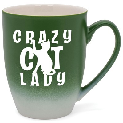 Elanze Designs Crazy Cat Lady Two Toned Ombre Matte Green and White 12 ounce Ceramic Stoneware Coffee Cup Mug