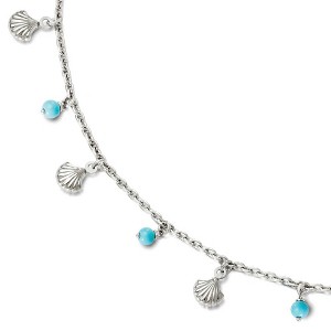Black Bow Jewelry Sterling Silver Turquoise Bead And Sea Shell Dangle Anklet, 9-10 Inch - 1 of 4