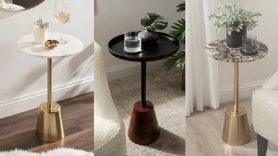 Tira Round White Marble and Gold Metal Side Table