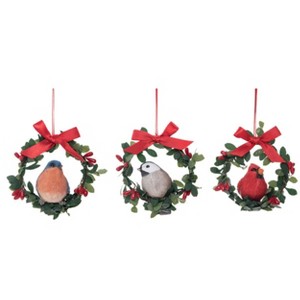 Transpac Resin Bird Wreath Ornament Set of 3 Christmas Home Decorations - 1 of 1