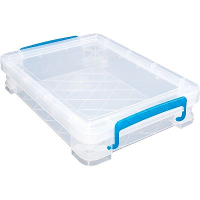 Advantus Super Stacker Divided Storage Box Clear w/Blue Tray/Handles 10.3 x  14.25x 6.5 37371