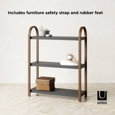 Bellwood Black/Walnut Wood Over-the-Toilet 3-Tier Bookshelf