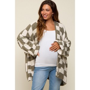 PinkBlush Olive Checkered Print Oversized Maternity Cardigan - 1 of 4