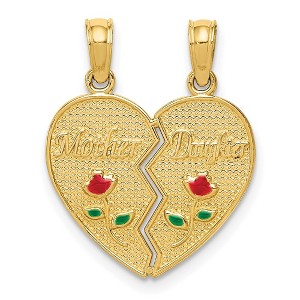 Black Bow Jewelry 14k Yellow Gold & Enamel Mother, Daughter Set of 2 Heart Pendant, 17mm - 1 of 4