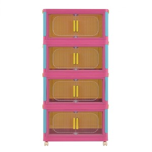 ChicFurnit Utility Storage Cabinets 4 Tiers Multi Use Storage Cabinet Folding Storage Cabinet for Home Spaces, Multicolored, 20.47"*12.2"*10.83" - 1 of 4