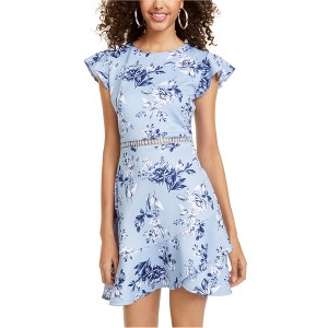 City Studio Womens Flounce Floral Ruffled Fit & Flare Dress, Blue, 1 - 1 of 1