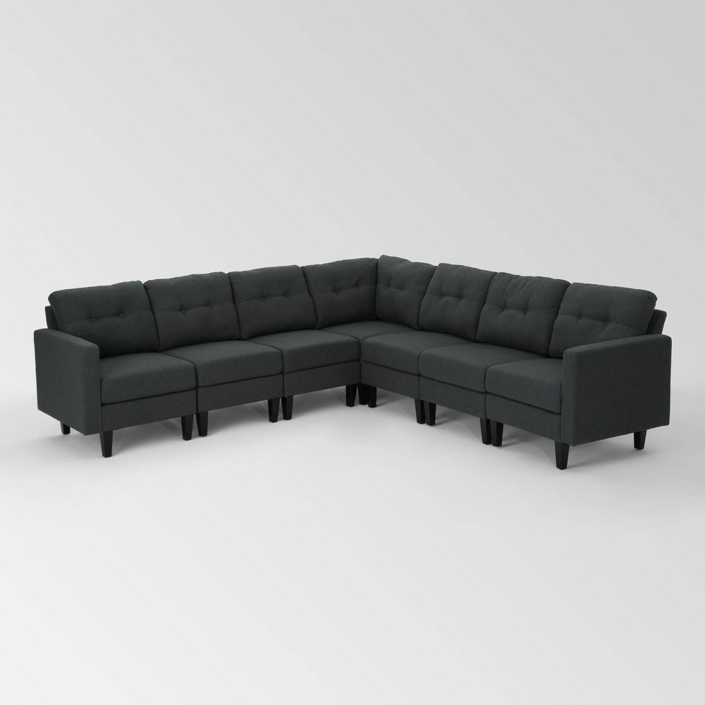 Photos - Sofa 7pc Emmie Mid Century Modern Extended Sectional  Dark Gray - Christoph