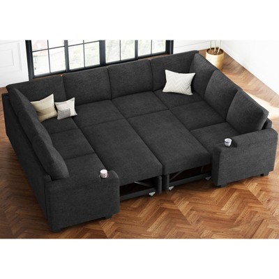 Belffin Chenille U-Shaped 8-Seater Sleeper Sectional - Modular Couch with Pull-Out Bed & All-Module Storage
