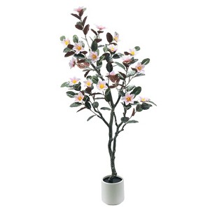 5/6FT Artificial Magnolia Tree, Realistic Faux Plants in Pot, Magnolia Tree Artificial Plant with Blooming Flowers and Leaves - 1 of 4