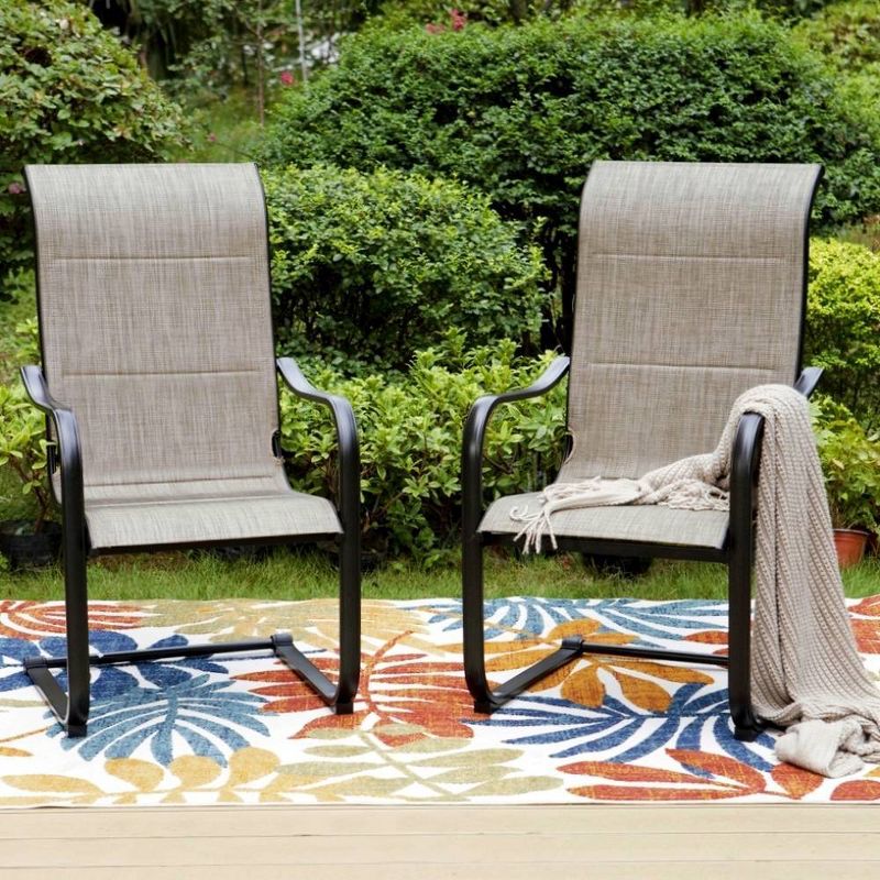 Metal Patio Dining Set with 60&#34;x37&#34; Table with Umbrella Hole &#38; 6 Sling Motion Chairs - Captiva Designs, 4 of 10